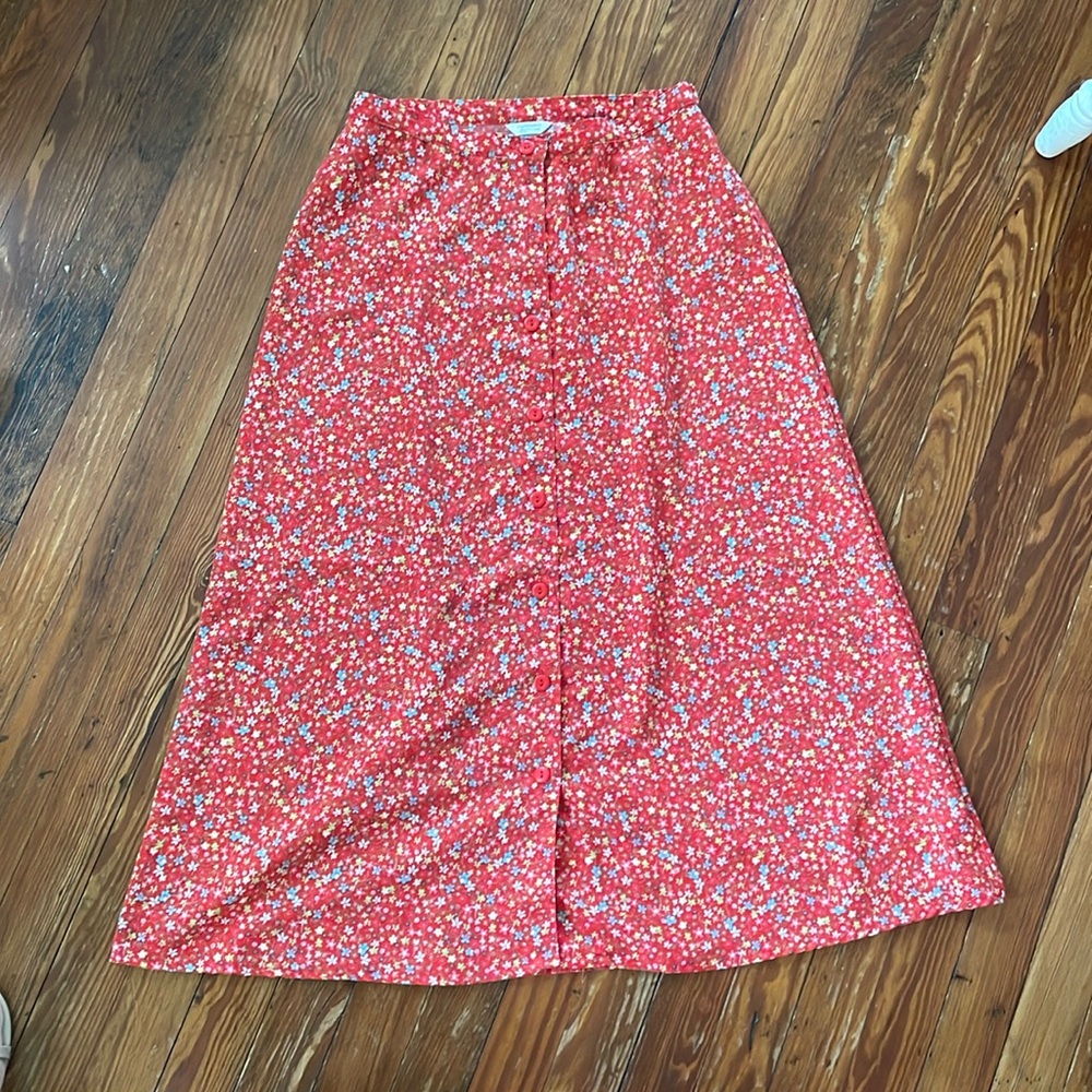 Ankle length cute vintage floral button down skirt